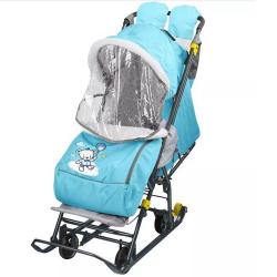 Санки-коляска Умка У3-2/10, с медвежонком, голубой - фото