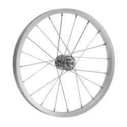 Колесо 14" переднее(без резины), одинарный алюм.обод 16 отв, втулка сталь, гайка - фото