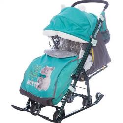 Санки-коляска "Ника Детям" НД 7-2 ("Котенок", изумрудный) - фото