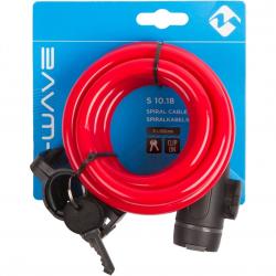 Замок M-Wave тросовый, 10х1800мм, ключ, с защитным колпачком, красный, 5-233863 - фото