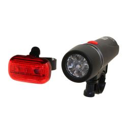 Комплект фонарей велосипедных STG :передний JY-808-11 5 диодов, 4 функции, батарея ААА*4 + задний - фото