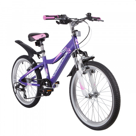 Велосипед NOVATRACK NOVARA 20" (2019) (Велосипед NOVATRACK 20", NOVARA, фиолетовый, алюм., 6-скор, TY21/TS38/SG-6SI, V-brake)